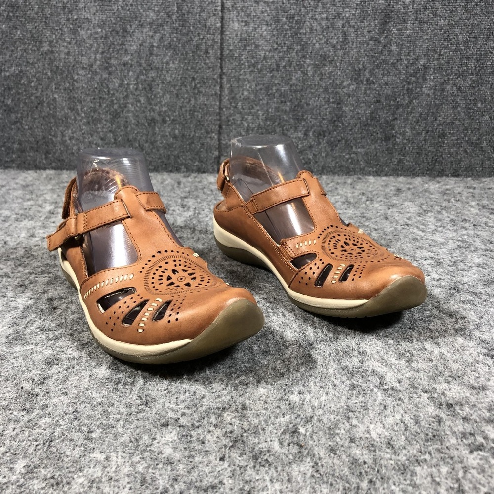 Earth Mara Curie Sandals Womens 7 W Brown Leather Wedge Slingback